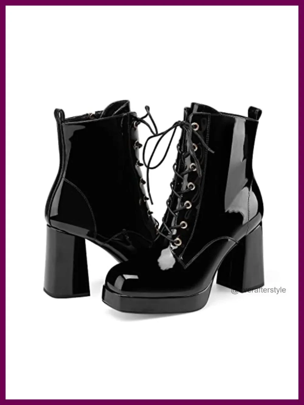 Patent Leather Ankle Boots Water Resistant Chunky Heel Bootie